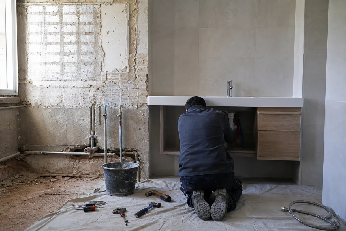 Rénovation de salle de bain dans un appartement ancien avec robinetterie neuve